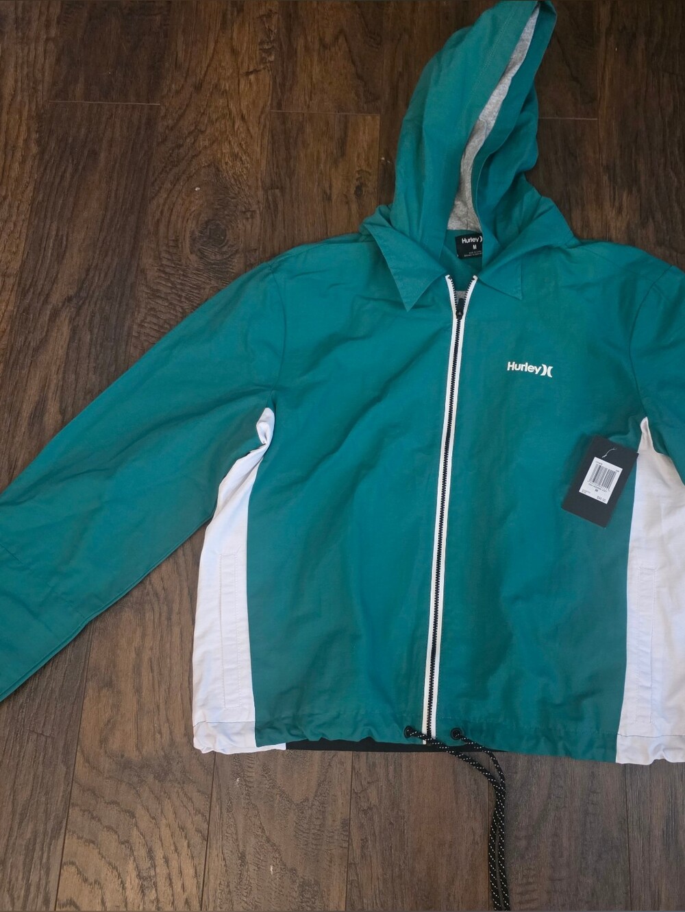 Hurley Teal and White Hooded Jacket